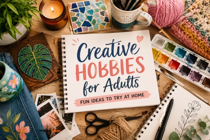Creative Hobbies for Adults Featured Image Creative hobbies for adults workspace with art supplies, crafts and handmade projects