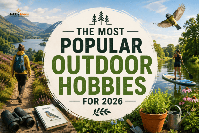 Popular outdoor hobbies for 2026 including walking, gardening, birdwatching and paddleboarding