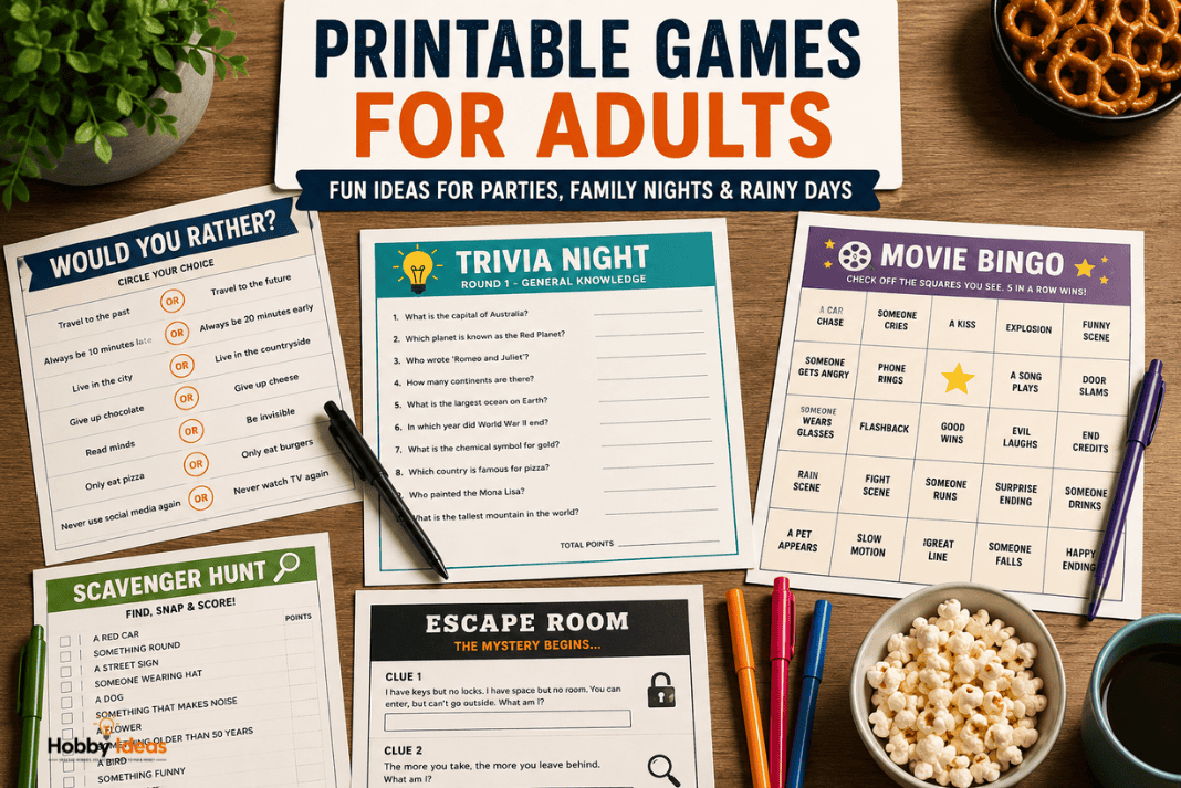 Printable Games for Adults: for Parties, and Rainy Days - Hobby Ideas