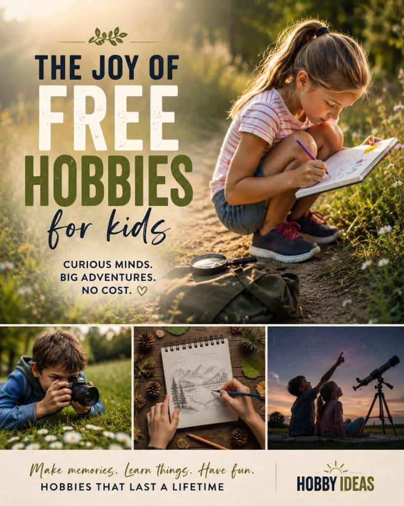 Free hobbies for kids enjoying nature, photography, drawing and stargazing outdoors