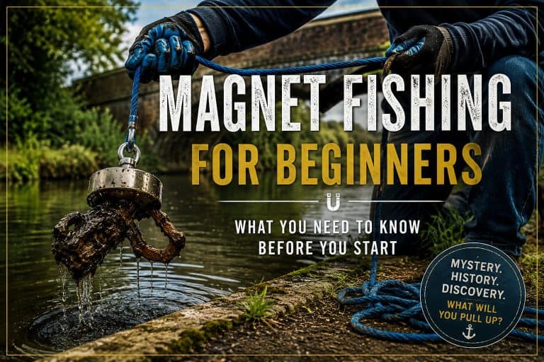 Magnet fishing for beginners pulling a rusty metal find from a UK waterway