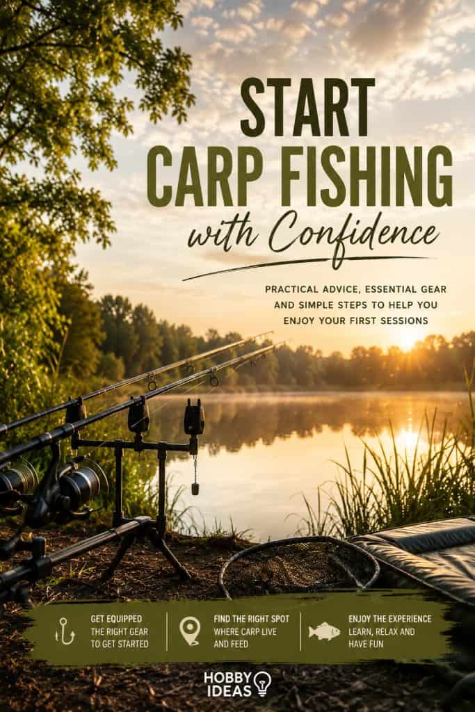 Start carp fishing with confidence using essential carp fishing gear beside a lake