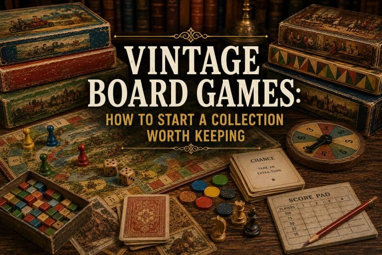 Vintage board games and playing pieces for a guide to starting a vintage board game collection