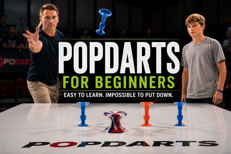 Popdarts for beginners playing the suction-cup target game on a smooth tabletop